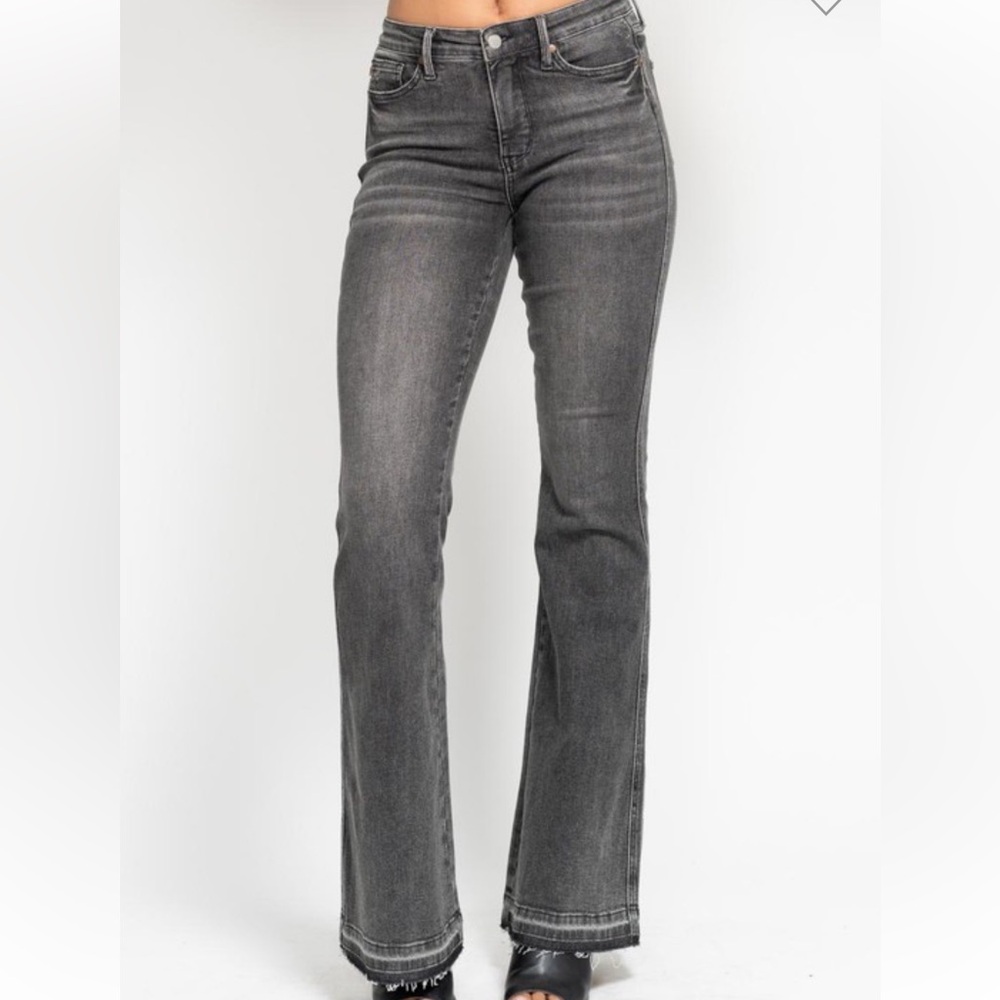 Mid Rise Tummy Control Gray Flare
